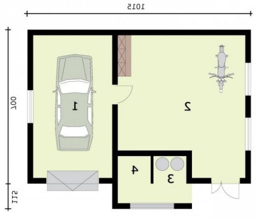 RZUT PRZYZIEMIA G310 jednostanowiskowy z pomieszczenie gospodarczym - wersja lustrzana