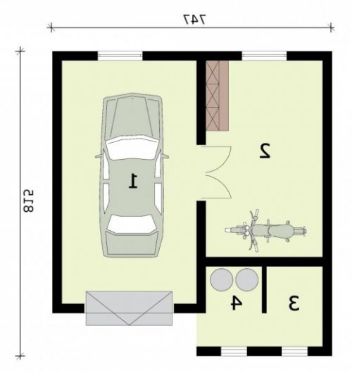 RZUT PRZYZIEMIA G311 garaż jednostanowiskowy z pomieszczeniem gospodarczym - wersja lustrzana