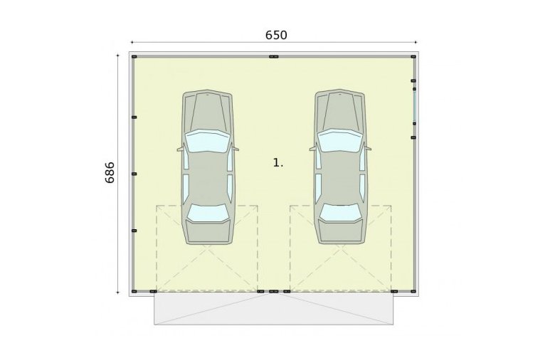 Projekt garażu GB18 projekt garażu blaszanego dwustanowiskowego - rzut przyziemia