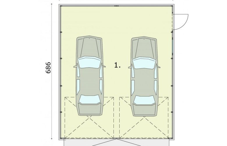 Projekt garażu GB19 projekt garażu blaszanego dwustanowiskowego - rzut przyziemia