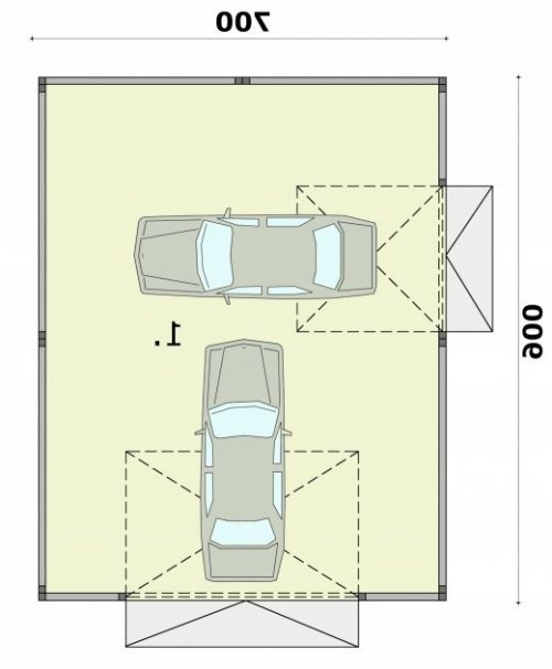 RZUT PRZYZIEMIA GB20 projekt garażu blaszanego dwustanowiskowego - wersja lustrzana