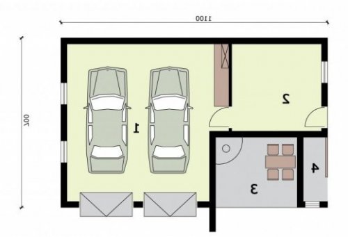 RZUT PRZYZIEMIA G315 garaż dwustanowiskowy z pomieszczeniem gospodarczym i altaną - wersja lustrzana