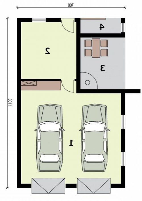 RZUT PRZYZIEMIA G320 garaż dwustanowiskowy z pomieszczeniem gospodarczym i altaną - wersja lustrzana