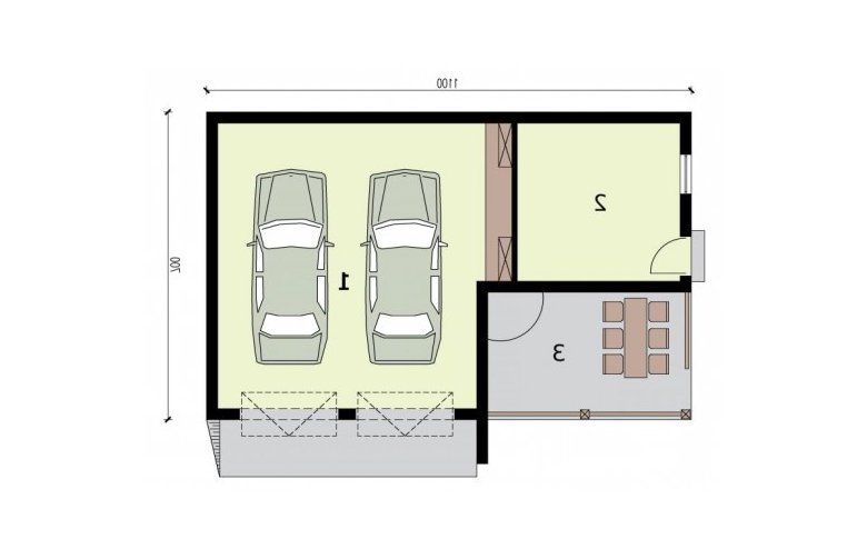 Projekt garażu G314 garaż dwustanowiskowy z pomieszczeniem gospodarczym i werandą - rzut przyziemia