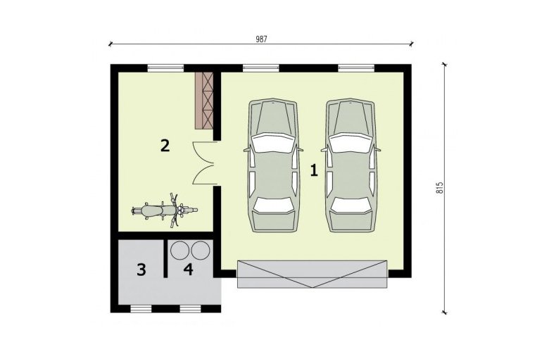 Projekt garażu G316 garaż dwustanowiskowy z pomieszczeniem gospodarczym - rzut przyziemia