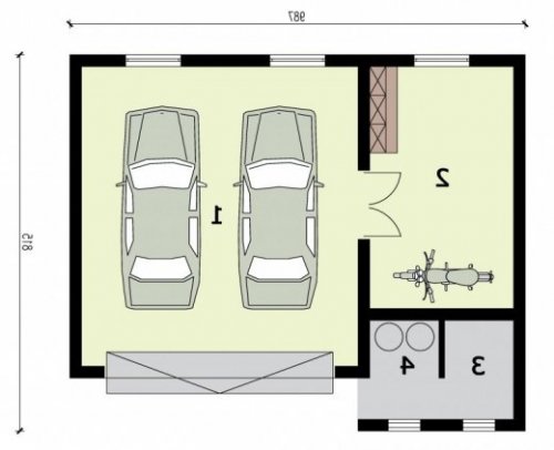 RZUT PRZYZIEMIA G316 garaż dwustanowiskowy z pomieszczeniem gospodarczym - wersja lustrzana