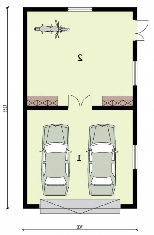 RZUT PRZYZIEMIA G318 garaż dwustanowiskowy z pomieszczeniem gospodarczym - wersja lustrzana