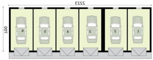 RZUT PIĘTRA G317 garaż wielostanowiskowy, dwupoziomowy - wersja lustrzana