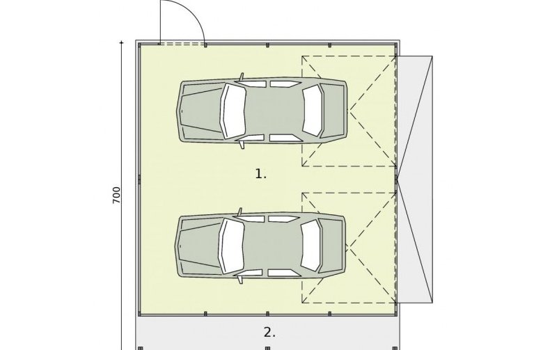 Projekt garażu GB23 projekt garażu blaszanego dwustanowiskowego. - rzut przyziemia