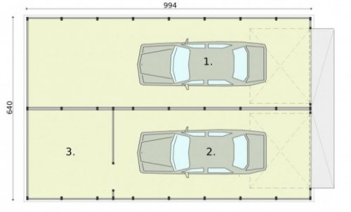 RZUT PRZYZIEMIA GB26 projekt garażu blaszanego dwustanowiskowego z pomieszczeniem gospodarczym