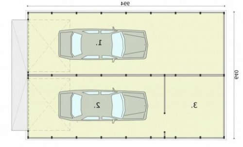 RZUT PRZYZIEMIA GB26 projekt garażu blaszanego dwustanowiskowego z pomieszczeniem gospodarczym - wersja lustrzana