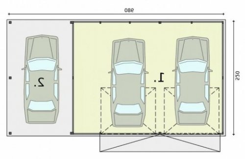 RZUT PRZYZIEMIA GB28 projekt garażu blaszanego z wiatą - wersja lustrzana