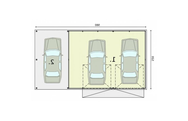 Projekt garażu GB28 projekt garażu blaszanego z wiatą - rzut przyziemia