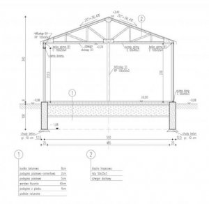 Przekrój projektu GB28 projekt garażu blaszanego z wiatą