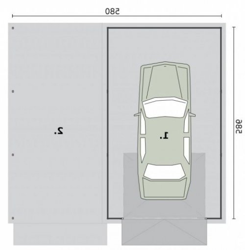 RZUT PRZYZIEMIA GB31 projekt garażu blaszanego jednostanowiskowego z wiatą - wersja lustrzana