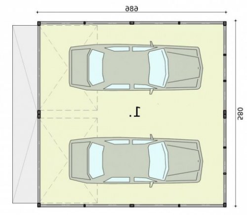 RZUT PRZYZIEMIA GB32 projekt garażu blaszanego dwustanowiskowego - wersja lustrzana