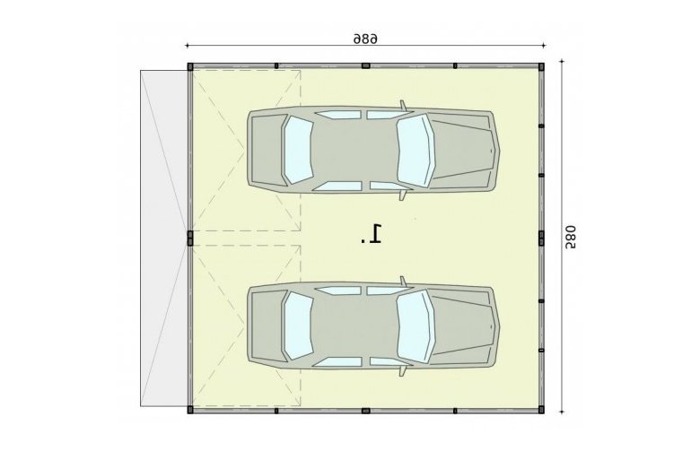 Projekt garażu GB32 projekt garażu blaszanego dwustanowiskowego - rzut przyziemia