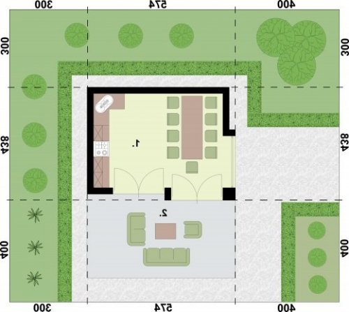 RZUT PRZYZIEMIA KL1 Kuchnia letnia / Bud. Gospodarczy - wersja lustrzana