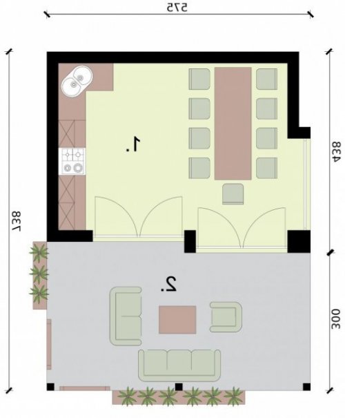 RZUT PRZYZIEMIA KL4 Kuchnia letnia / Bud. gospodarczy - wersja lustrzana