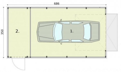 RZUT PRZYZIEMIA GB35 projekt garażu blaszanego jednostanowiskowego z pomieszczeniem gospodarczym
