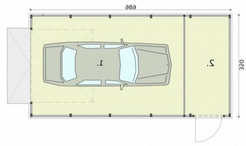 RZUT PRZYZIEMIA GB35 projekt garażu blaszanego jednostanowiskowego z pomieszczeniem gospodarczym - wersja lustrzana