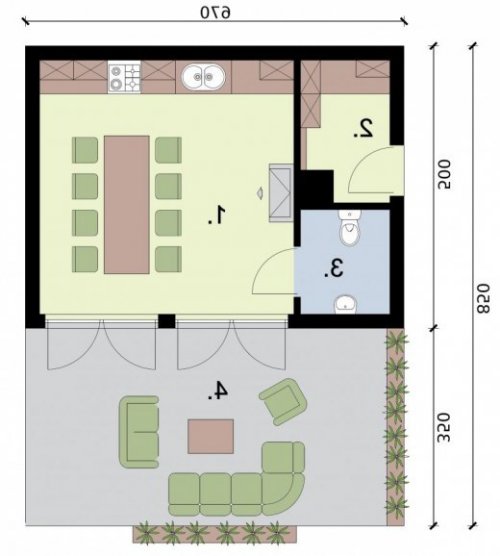 PRZYZIEMIE KL3 Kuchnia letnia / Bud. gospodarczy - wersja lustrzana