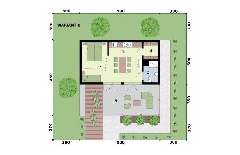 Projekt domu letniskowego MANAGUA dom letniskowy - rzut przyziemia - wersja b