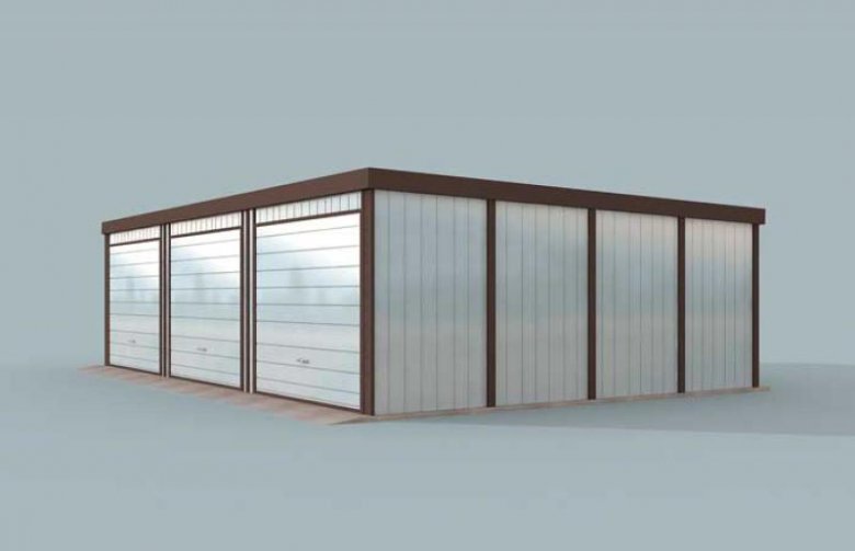 Projekt garażu GB39 projekt garażu blaszanego trzystanowiskowego