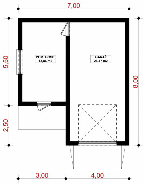 Rzut projektu G127 - Budynek garażowo - gospodarczy 