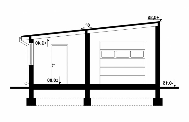 Projekt domu energooszczędnego G127 - Budynek garażowo - gospodarczy  - przekrój 1