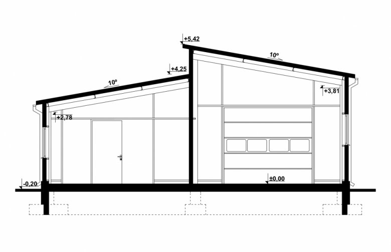 Projekt domu nowoczesnego G128 - Budynek garażowo - gospodarczy - przekrój 1