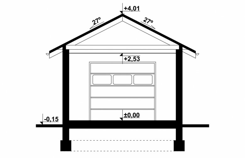 Projekt domu energooszczędnego G137 - Budynek garażowy - przekrój 1