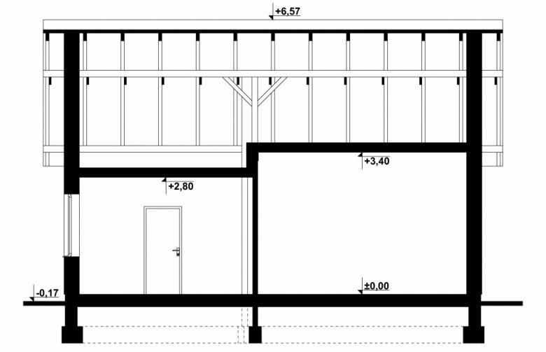 Projekt domu nowoczesnego G150 - Budynek gospodarczy - przekrój 1