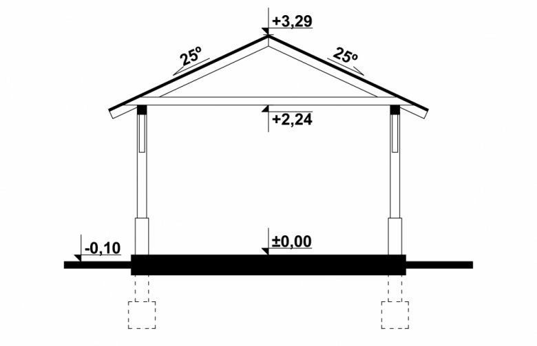 Projekt domu energooszczędnego G152 - Wiata drewniana - przekrój 1