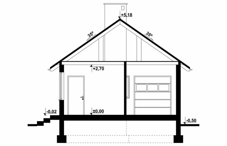 Projekt domu nowoczesnego G160 -  Budynek gospodarczy - przekrój 1