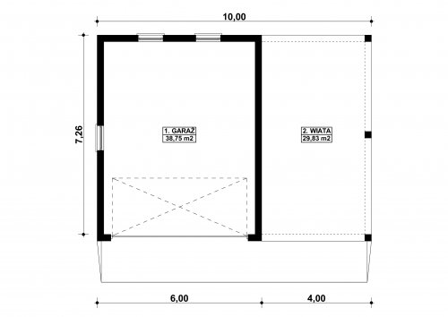 Rzut projektu G163 - Budynek garażowy z wiatą