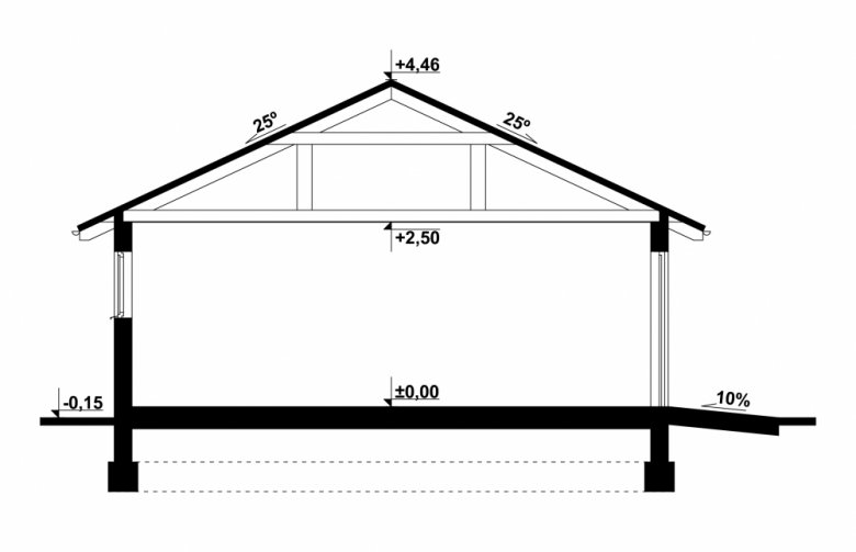 Projekt domu energooszczędnego G163 - Budynek garażowy z wiatą - przekrój 1