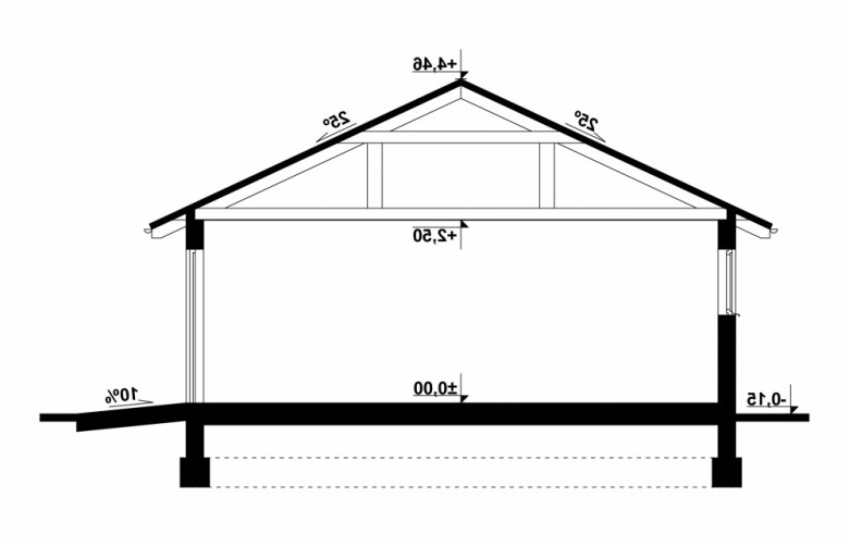 Projekt domu energooszczędnego G163 - Budynek garażowy z wiatą - przekrój 1