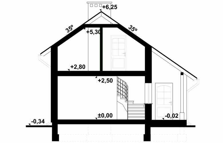 Projekt domu letniskowego G172 - Budynek letniskowy - przekrój 1