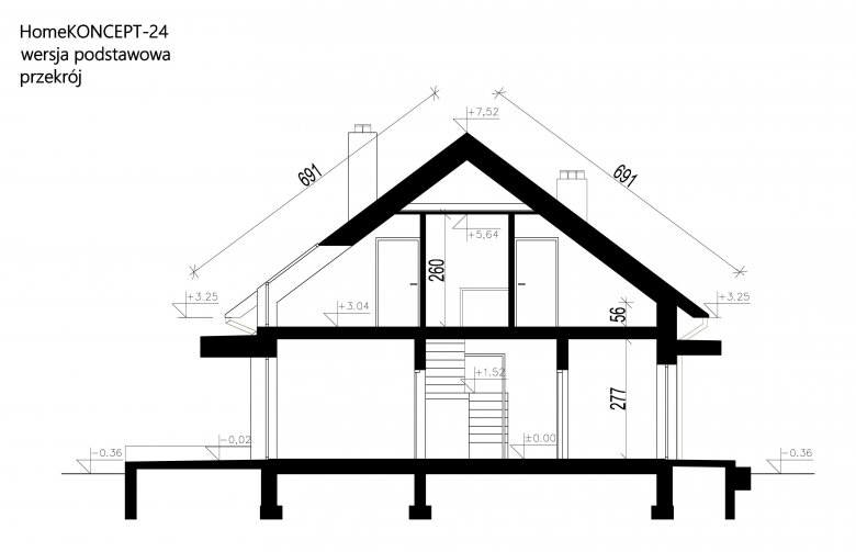 Projekt domu z poddaszem HomeKoncept 24  - przekrój 1