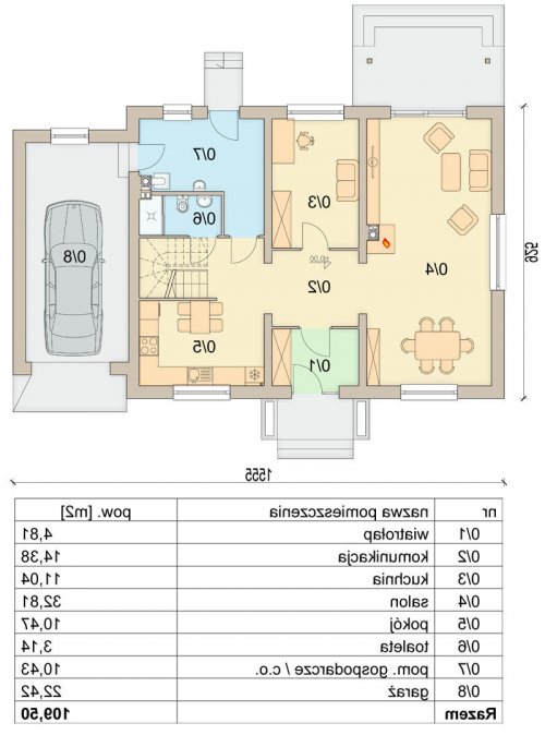 Rzut projektu Kardamon 3 G1 - wersja lustrzana