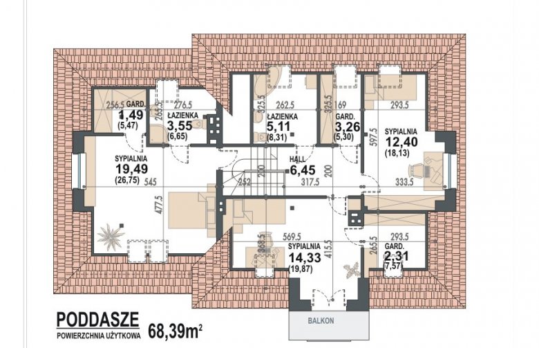 Projekt domu wielorodzinnego Rumcajs N 2G  - rzut poddasza