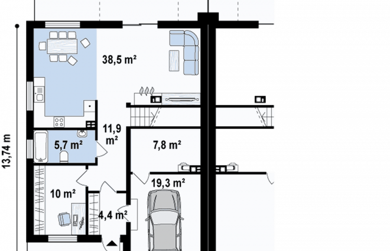 Projekt domu bliźniaczego Zb13 - rzut parteru