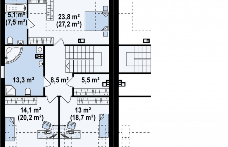 Projekt domu bliźniaczego Zb13 - rzut poddasza