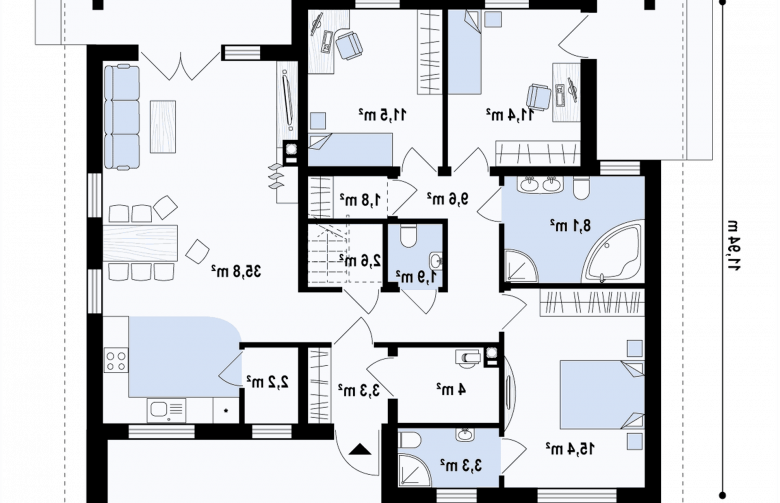 Projekt domu parterowego Z230 - rzut parteru