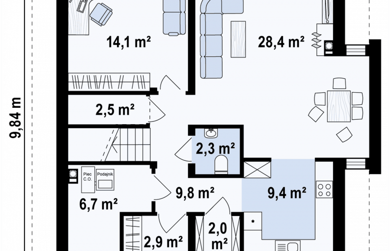 Projekt domu z poddaszem Z304 - rzut parteru