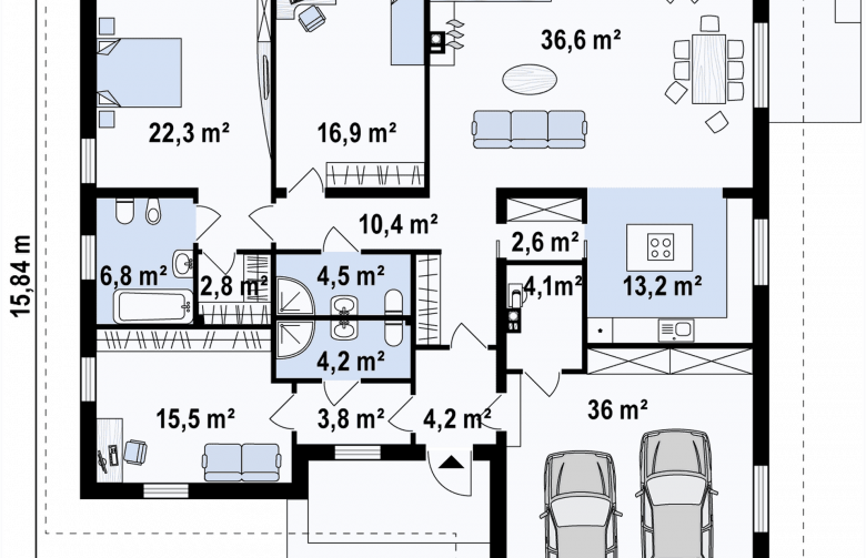 Projekt domu parterowego Z303 - rzut parteru