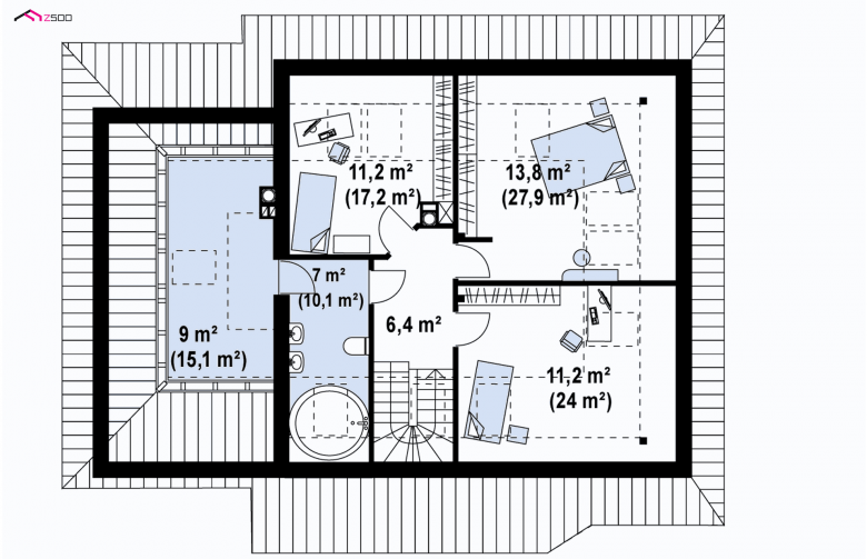 Projekt domu z poddaszem Z56 A - rzut poddasza
