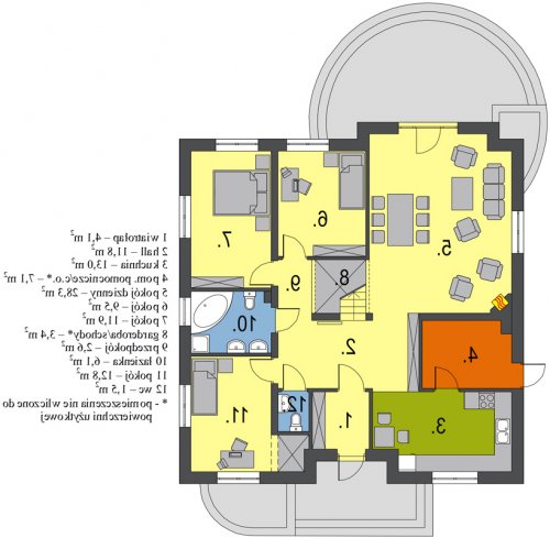 RZUT PARTERU Groszek dach dwuspadowy - wersja lustrzana