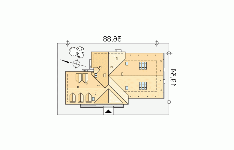 Projekt dworku Cykada 5 - Usytuowanie - wersja lustrzana